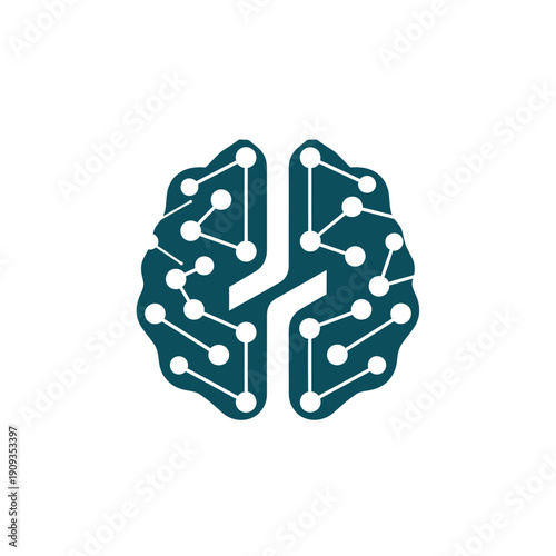 Teal brain icon with circuit connections, representing AI and cognitive processing on white background