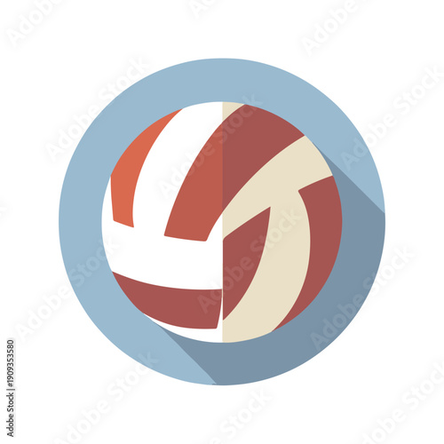 Volleyball Icon in Circle, Modern Flat Design, Sports Theme