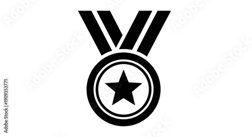 Black Medal with Star and Ribbon Icon