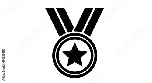 Black Medal with Star and Ribbon Icon