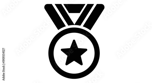 Black Medal with Star and Ribbon Icon