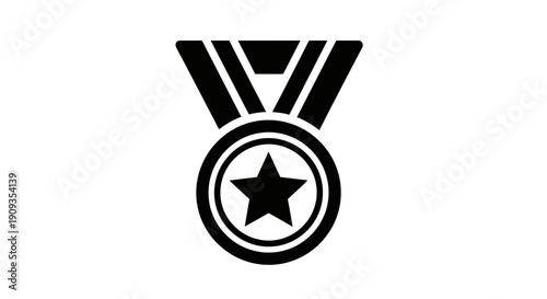 Black Medal with Star and Ribbon Icon