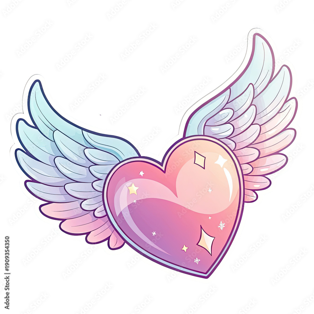 Naklejka premium pastel kawaii winged heart with sparkles