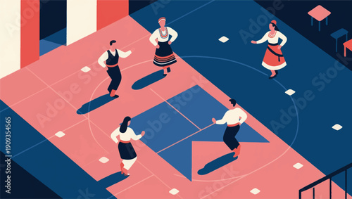 Illustration Of Traditional Dancers Practicing In Class Vector Design Template