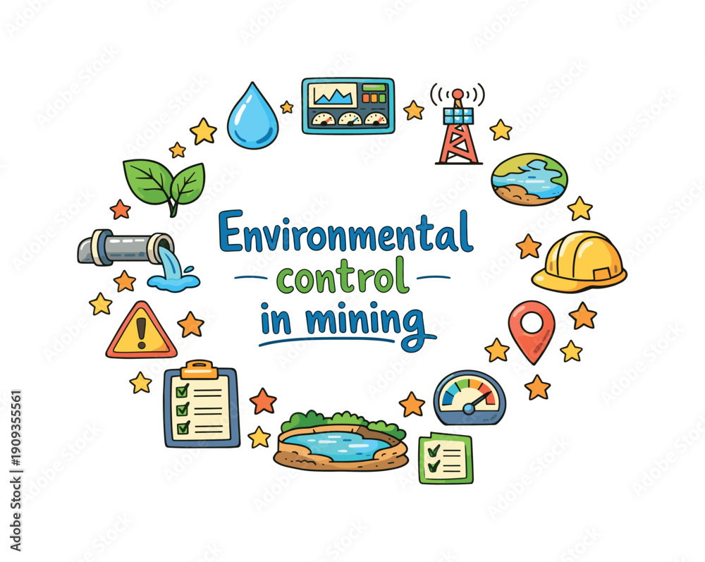 Obraz premium Environmental control in mining. Hand drawn illustration of Environmental control in mining. water droplet,