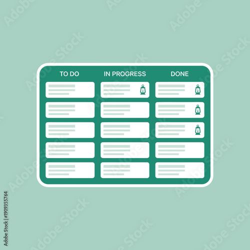 Kanban board illustration with to-do, in progress, and done columns, representing project management and workflow organization