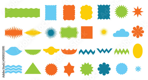 A collection of various colorful shapes and icons in different patterns and designs.