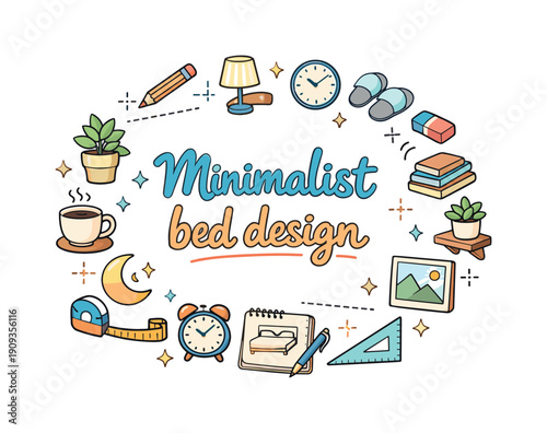 Minimalist bed design. Hand drawn illustration of Minimalist bed design. simple bed frame, flat headboard,