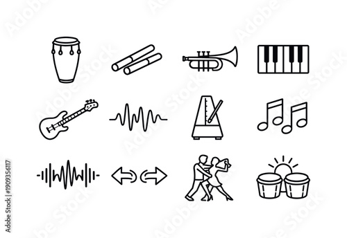 Hearing accessibility icons. Line outline icon set of Hearing accessibility icons: ear, ear slash, hearing aid