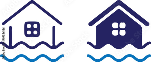 flooded house icon water damage sign bule icon set vector illustration design 