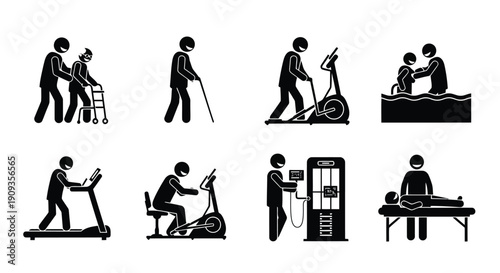 Vector Illustration of People Engaging in Various Fitness and Rehabilitation Activities