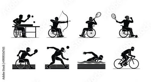 Vector Illustration of Disabled Athletes Engaging in Various Sports Activities
