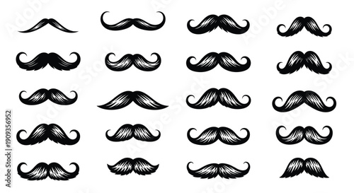 Vector Illustration of Various Mustache Designs and Styles for Creative Projects