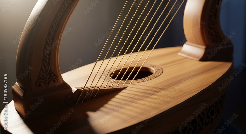 Obraz premium Close-up of a Harp Instrument Strings.
