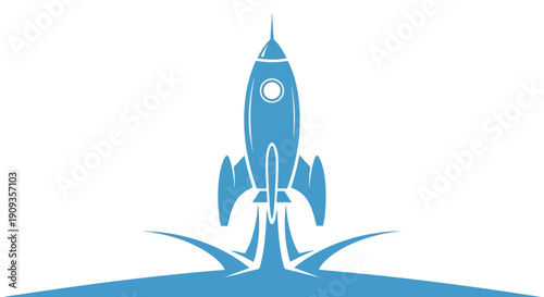 Vector Illustration of a Blue Rocket Launching into Space Successfully