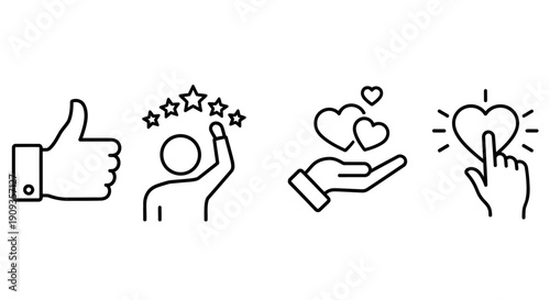 A set of four icons depicting hands with thumbs up and hearts