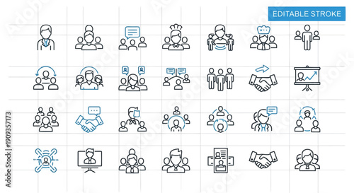 Vector Illustration Editable Stroke Business People Icons Set