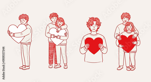 People holding heart shapes in various loving poses and expressions