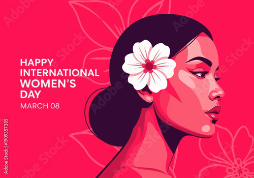 Happy international womens day illustration with woman and flower
