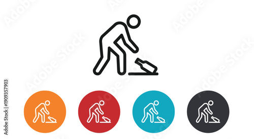 Vector Illustration of Person Picking Up Object from Floor in Various Colors