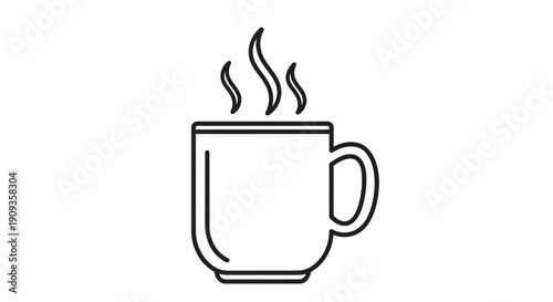 Steaming Coffee Mug Icon, Hot Beverage Line Art, Morning Drink Symbol
