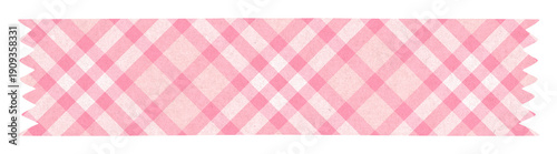 Pink Girly Sticky Tape strip isolated on transparent background. Cute Checkered Patch element