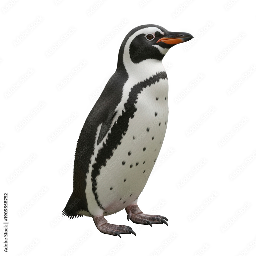 Fototapeta premium Humboldt penguin standing upright with distinctive black and white feathers
