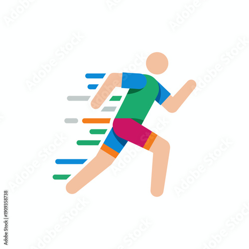Flat icon person running fast suitable for sports events logos, fitness apps, health blogs, performance products advertising, speedrelated designs.