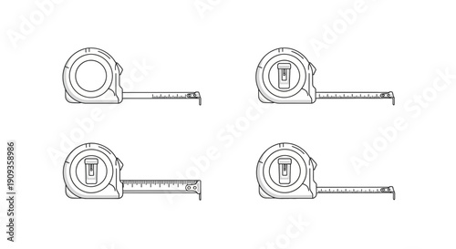 Set of four tape measure icons, isolated on white background, vector illustration