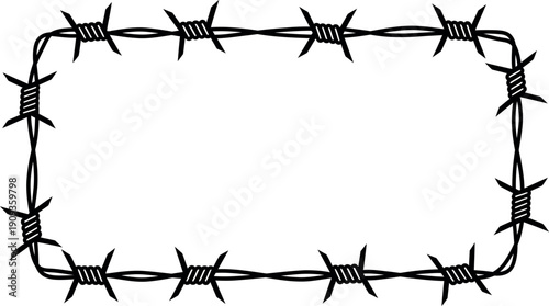 Robust black barbed wire rectangle frame creates a sharp border design providing strong security and warning imagery