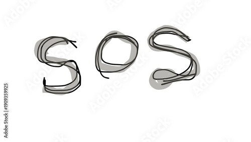 Принти на полотні SOS handwritten text without hand illustration, representing emergency distress signal and urgent help message isolated on a clean background