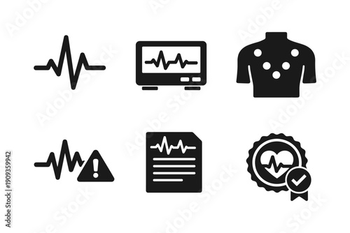 Vector illustration of heart rate monitoring, ECG, and health alerts