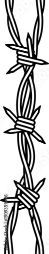 Simple black outline drawing of sharp barbed wire creating a formidable barrier or security fence