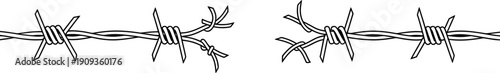 Vector illustration of dangerous sharp barbed wire border with various intricate twists representing security and restriction