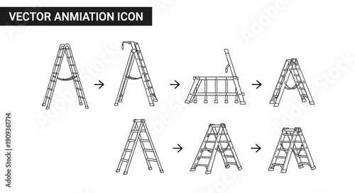 Ladder Animation Sequence: Folding, Extending, and Transforming Steps