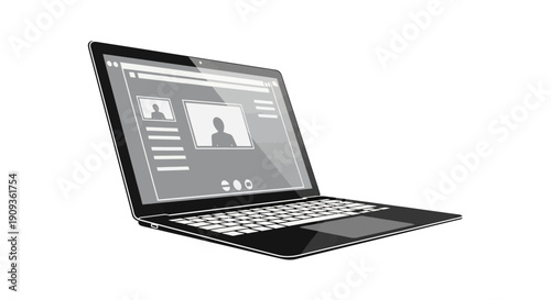 Laptop with video conference screen, online meeting, remote work, digital communication