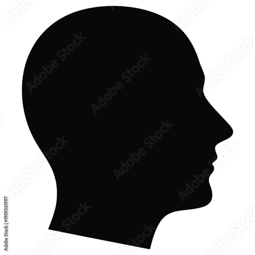 Male Head Silhouette Profile View Showing Niche Facial Details Isolated on White Background