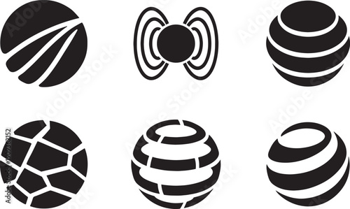 Asymmetric gravity sphere icon, abstract physics vector, modern solid silhouette design