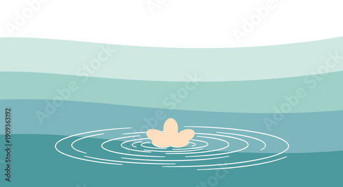 Minimalist Flower Floating on Rippling Water Surface, Zen Concept