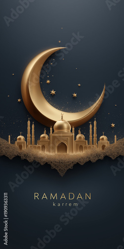 3d rendering ramadan kareem with crescent moon and mosque for muslim