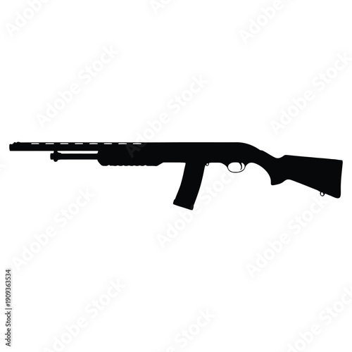 Tactical Shotgun with Magazine Silhouette, Firearm Detail, Hunting Weapon Isolated on white background