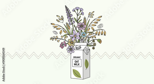 Oat Milk Carton with Wildflower Bouquet Illustration