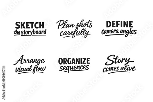 Storyboard workflow: sketch, plan, define, arrange, organize, bring story to life