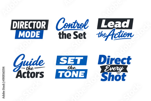 Director mode: control, lead, guide, set, direct in bold blue and black typography