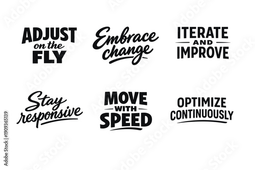 Motivational black text quotes on adaptability and improvement