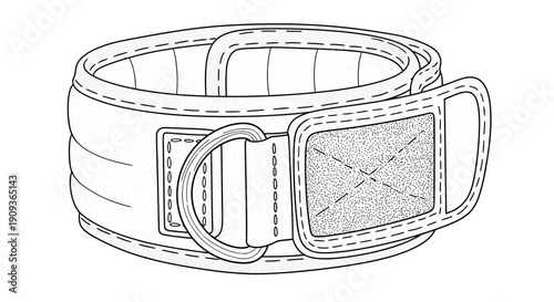 Dog Collar with D-Ring and Buckle, Line Art Illustration