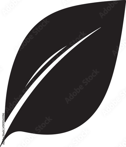 An antique black and white vector illustration of a single isolated bird plume quill pen with an inkwell symbol for calligraphy and literature writing