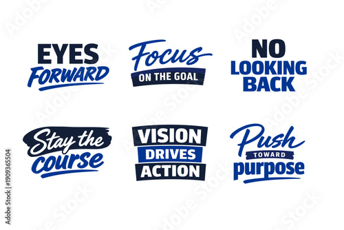 Motivational slogans with bold typography in blue and black design