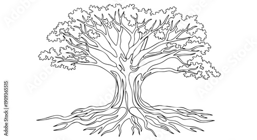 Abstract Continuous Single Line Art of a Mountain Landscape with a Rising Sun Symbol