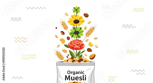 Organic Muesli Bag with Flowers, Grains and Nuts Explosion